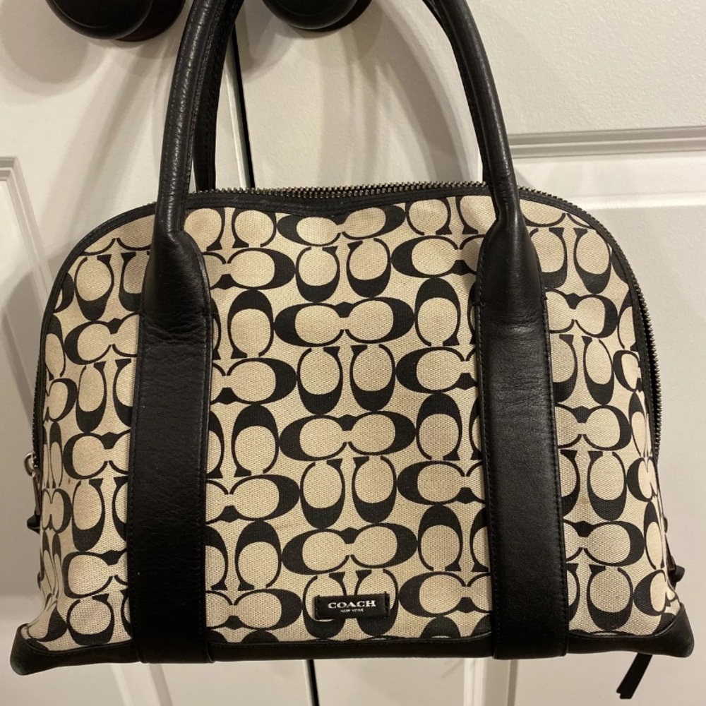 COACH SIGNATURE Black Canvas Shoulder Bag SATCHEL CANVAS BAG HANDBAG PURSE
